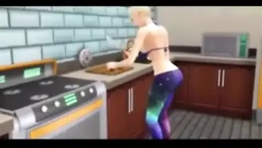 Sims 4 - büyük memeli üvey anne mutfakta dölleniyor