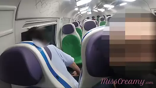 Public pussy flash on the train. Sexy girl touches her pussy
