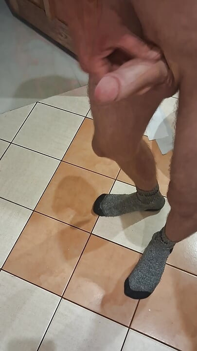 Walks at home with my monster cock