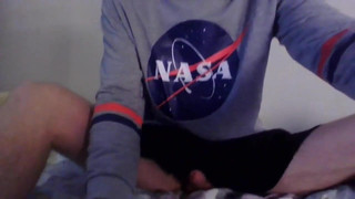 Cute crossdresser schoolgirl NASA fan having fun