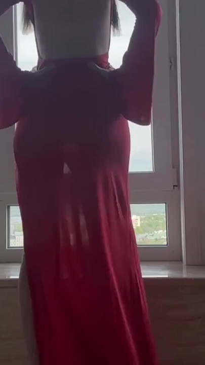 sexy hot yoga in red long dress | Clip 2