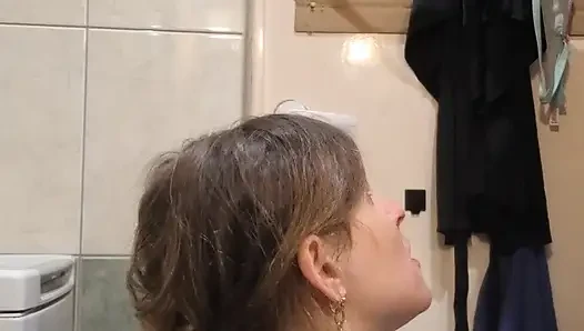 Husband with big cock and wife with tight pussy, in the bathroom have a few moments for each other