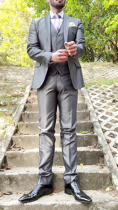 Public Outdoor Masturbation in a Shiny Suit