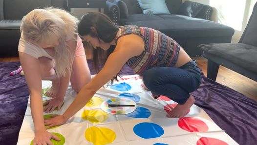 A sexy twister strip game with a lesbian couple