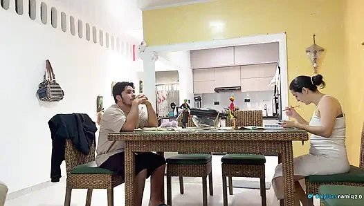 I fuck my girlfriend's daughter 18+ at the table while she doesn't see us!