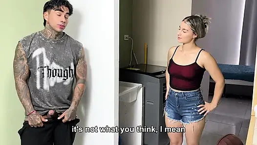 It caught me: my flatmate caught me in the washing machine and we ended up fucking