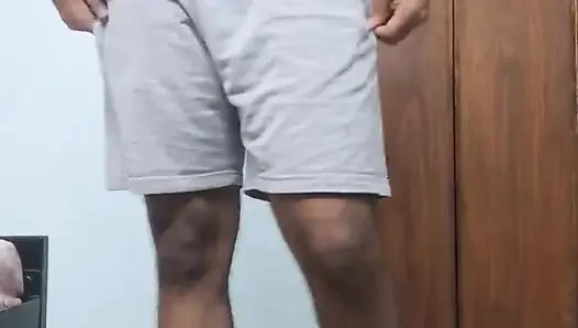 Hot hairy indian college guy strips, fingers ass hole, jerks his dick, moans and cums in his hostel room
