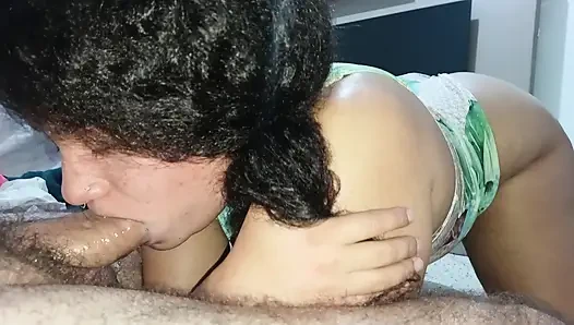 DEEP THROAT, PUNCHING THE STALK OF THE CUCKOLD'S COCK, SHAKING HIS ASS