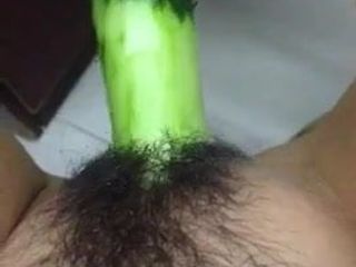 Horney Chinese studente vormt komkommer als pik en neukt haar