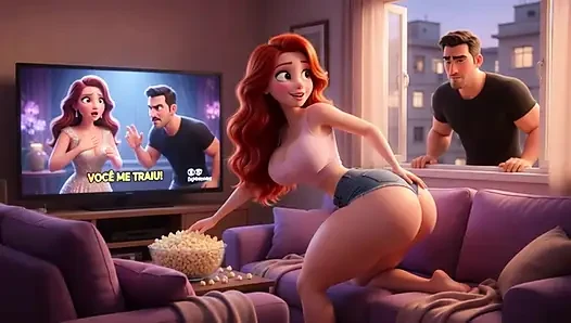 Voluptuous Redhead's Open Window Tease Leads to Passionate Sofa Encounter with Neighbor (AI generated)
