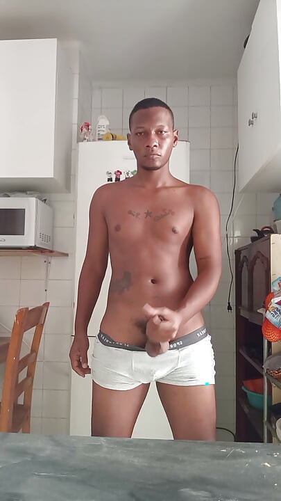 Young Colombian BBC masturbates in the kitchen