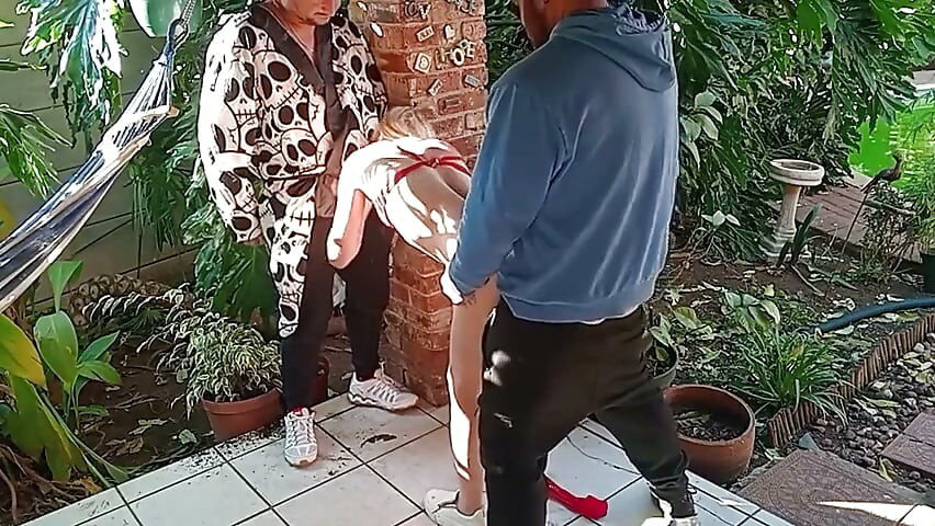 Blonde Playing with Two Old Bodies