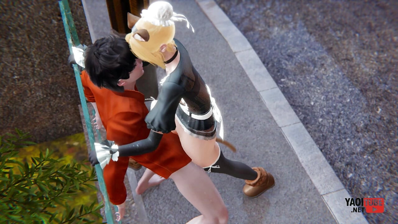 Yaoi - Sexy Cat Maid Femboy Is Fucked in Public