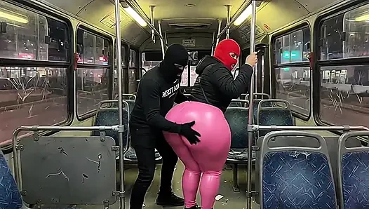 Big Ass Girl in Black Pants Gets Pressed in the Bus and Ends in Black Thong