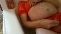 Pissing in wifes red Panties and Top