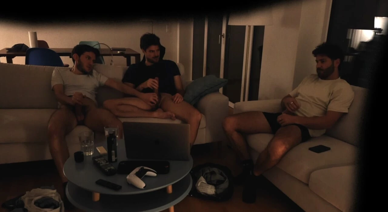 Straight Friend Jerks Off with Gay Couple - Real Amateur