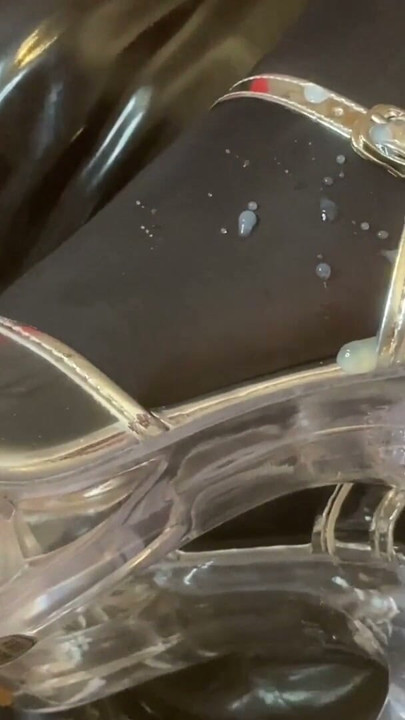 Transparent Heels and Black Nylon Feet Cum | Clip 1