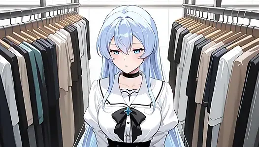Esdeath datang untuk membeli pakaian dalam seksi baru dan bersenang-senang dengan dildo merah muda. Esdeath Hentai Cosplay