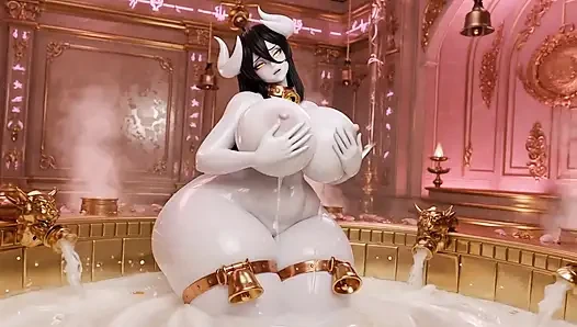 Albedo Demon Queen в ванне, эпизод 3 - мыльная игра с массивными сиськами и соблазнение мокрой киски