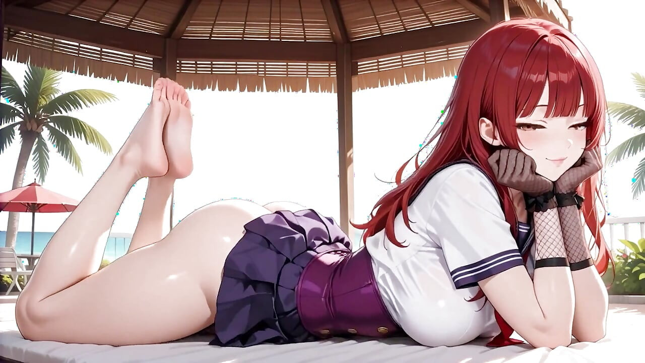 Tropical Beach Gazebo Redhead Sailor Uniform Beauty Seduction Blowjob to Doggy Massive Creamy Ass Finish