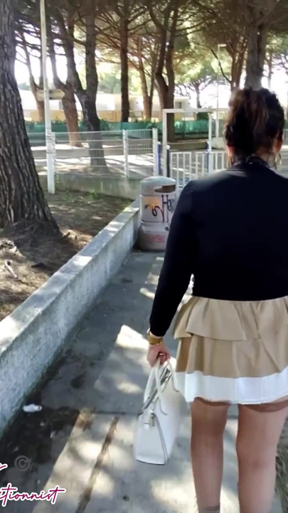 Outdoor Mini Skirt No Pantie with Anal Plug