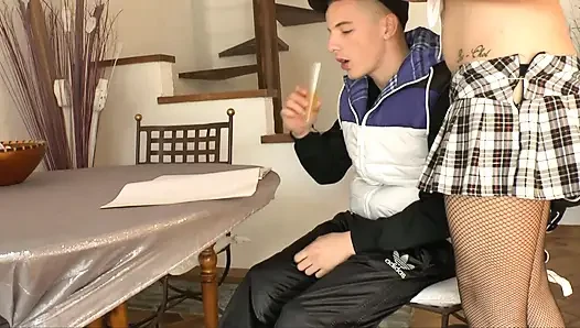 Blonde in black stockings gets deep ass drilling