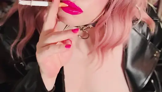 Hot Wife Tina Snua Goes Braless Under A Leather Jacket & Smokes A Cigarette - Snap Inhales OMI OME Drifting Smoke Rings