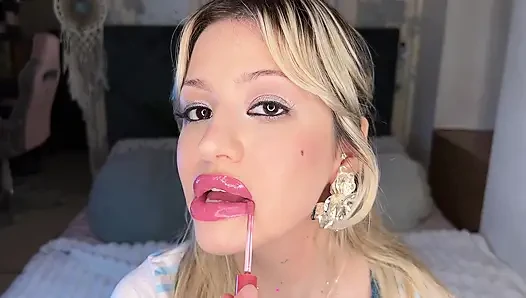 Godain bibir sensual & transformasi lipstik - close up - fetish bibir