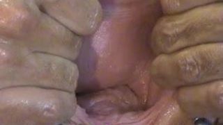 Podwójny fisting głęboki anal dildo połknąć spermę