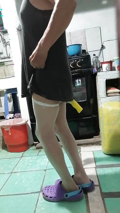 His old lady in her house slippers