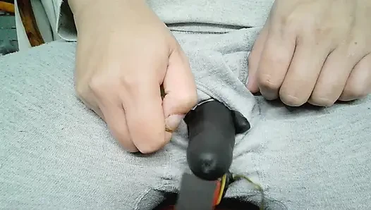 Cock's multiple orgasms while wearing black latex gloves