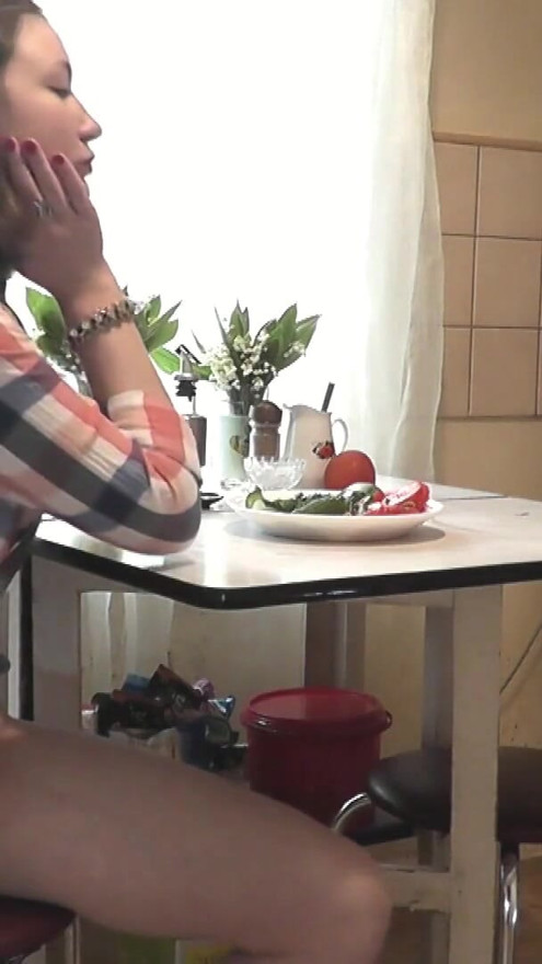 Sexy blonde milf and beautiful brunette girl in the kitchen without panties. Stockings transparent negligee. Nudists. Ass. Pussy | Clip 3
