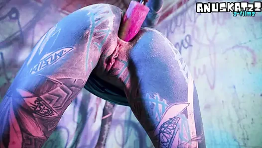 Dark Goth schätzchen mit vollem Ärmel tats ihren arsch und ihre muschi solo - Verschwitztes spielzeugfick & arsch-zu-mund