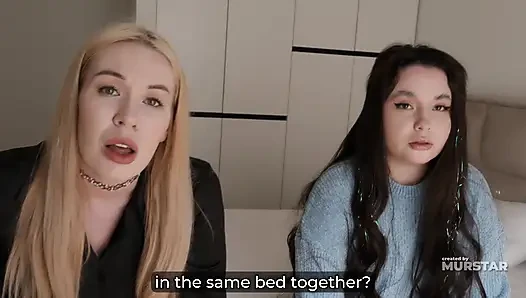 Naughty Step Stepmom and Flexy Step Stepdaughter Heat up Shared Hotel Bed Before Step Stepson Joins for Creampie