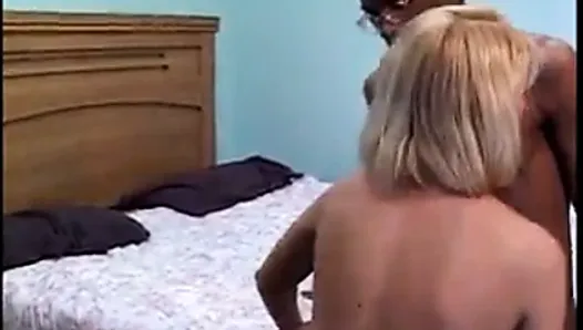 Giant black dick fills up the mouth on this cute young blonde cum sucker