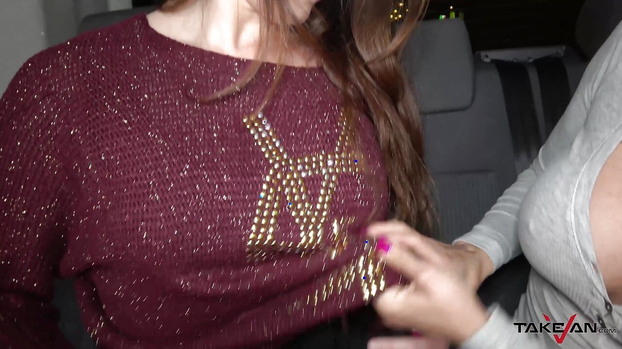 Foursome in driving car with Mea Melone Wendy Moon & big cock in night