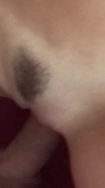 Key moment from "Blonde with trimmed hairy pussy gets cum in pussy"