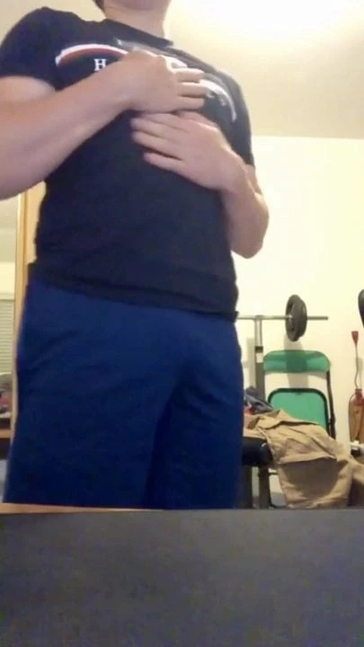 young french chubby boy shows his body (stripping)