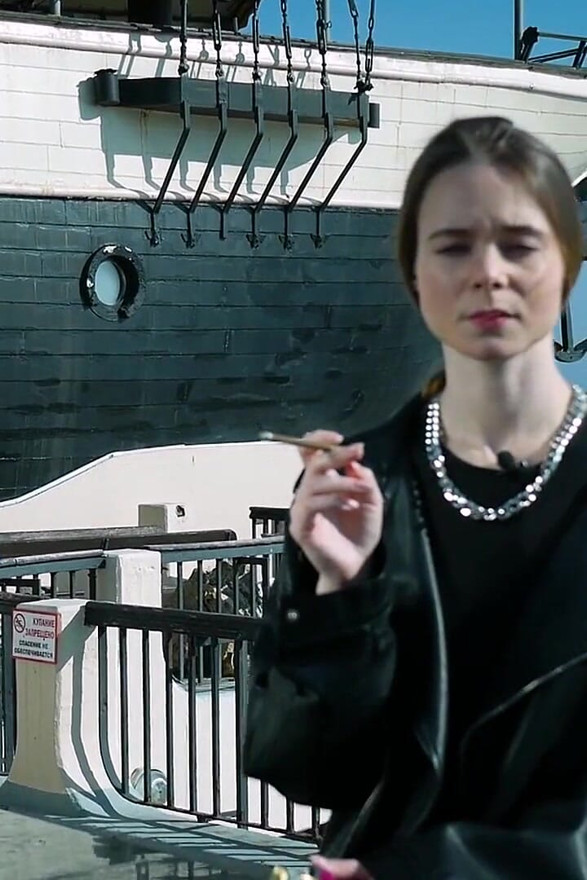 Young Russian Woman Smoking Cigarette Outdoor Terrace