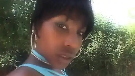 Excellent ebony babe gets her tight asshole drilled with two black dicks