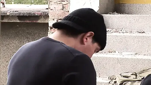 Two Dicks Rough Sex on the Street for a Slutty Brunette: Rough DP Fuck in Prague