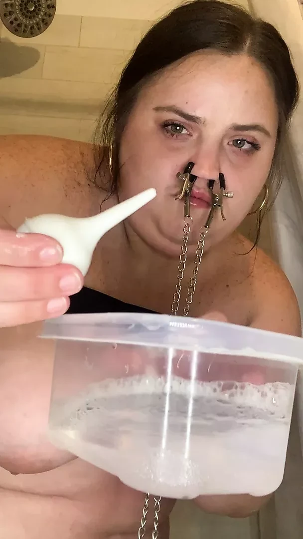 Fat humiliation fills her ass with soapy enema