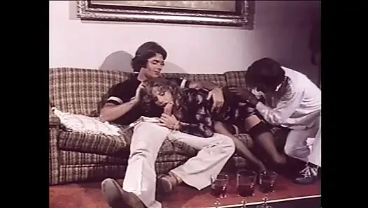 Vintage Threesome of Sexy Busty MILF Fucked and Cummed in Mouth by Two B...