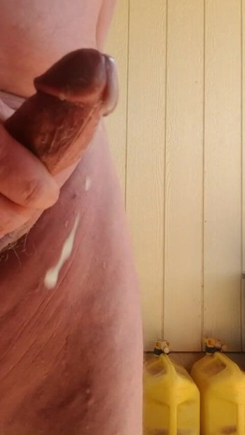 Grandpa cumming outdoors with a rod up his ass