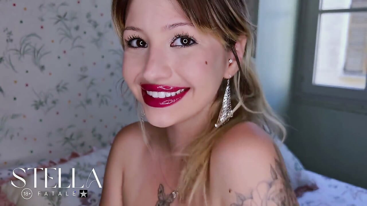 Cherry Red Lipstick Lips Tease Kisses to Camera