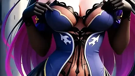 Hentai gothic girls with dyed hair showing off their big tits 2
