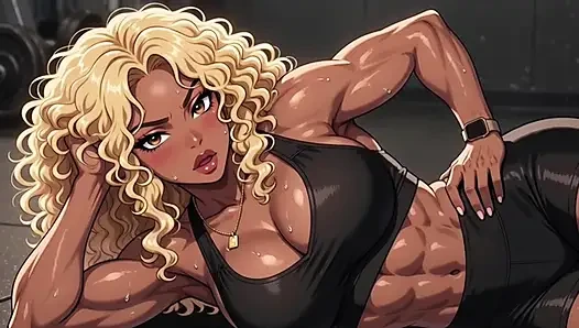 Animated Fit Ebony Gym Muscle Girl Dirty Talk strip