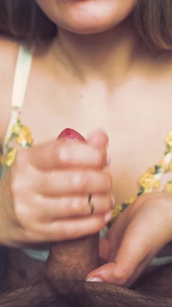 Jaw-dropping moment from "Beauty in beautiful lingerie jerks off her boyfriend. Passionate handjob from a young milf."