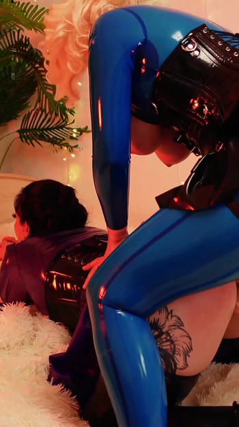 Captivating moment from "1:25 hours vid: I dominate my submissive - rough lesbian bdsm sex with strap-on in latex"
