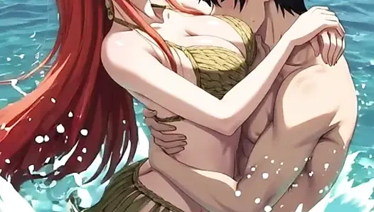 Redhead anime hentai girl fucks in the water